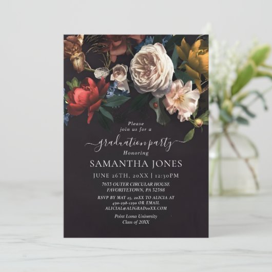 Moderne Rozen Afstuderen Uitnodiging Sjabloon (Staand voorkant)