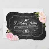 Moderne Rozen Chalkboard Birthday Party Kaart (Voorkant)