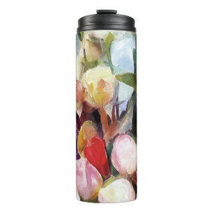 Moderne Rozen Tulpen Boeket: Abstract olieverfschi Thermosbeker