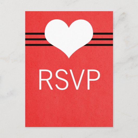 Moderne RSVP-Briefkaart van het hart, rood Uitnodiging Briefkaart (Voorkant)