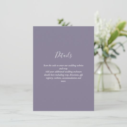 Moderne RSVP met QR-CODE - ELKE KLEUR Informatiekaartje (Staand voorkant)