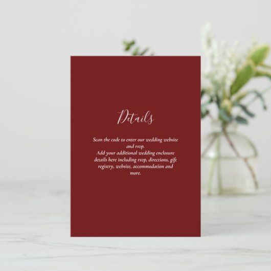 Moderne RSVP met QR-CODE - ELKE KLEUR Informatiekaartje (Staand voorkant)