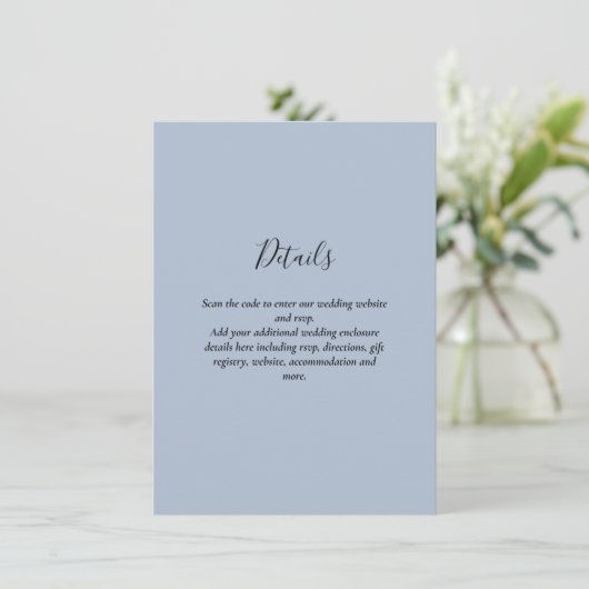 Moderne RSVP met QR-CODE - ELKE KLEUR Informatiekaartje (Staand voorkant)