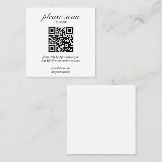 Moderne RSVP met QR Code Enclosure Kaart Vierkante Visitekaartje (Voorkant / Achterkant)