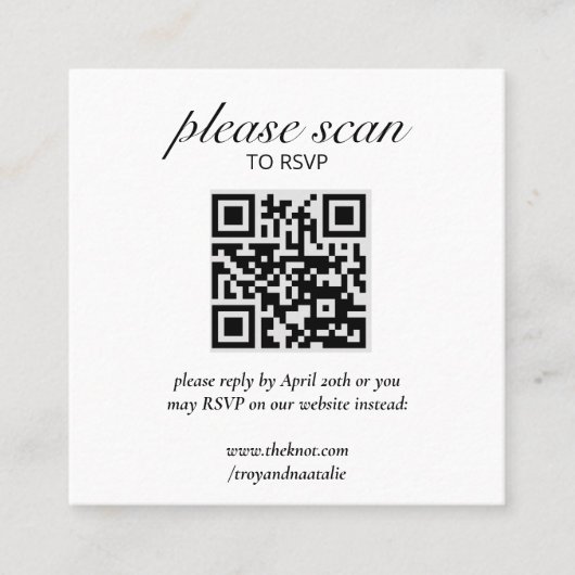 Moderne RSVP met QR Code Enclosure Kaart Vierkante Visitekaartje (Voorkant)