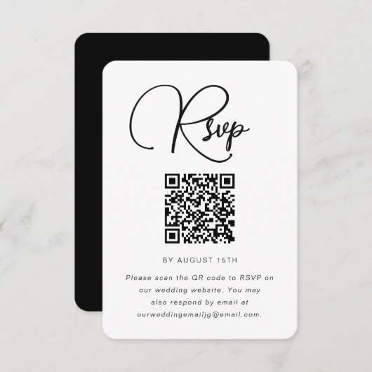 Moderne RSVP met zwart en wit huwelijk met QR-code (Voorkant / Achterkant)