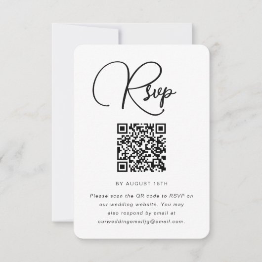 Moderne RSVP met zwart en wit huwelijk met QR-code (Voorkant)