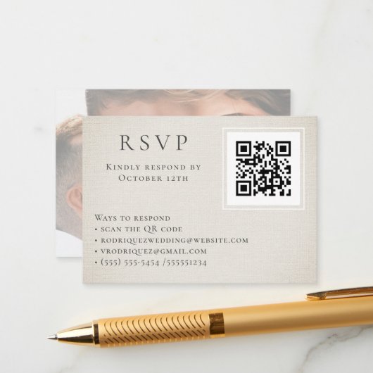Moderne RSVP Online QR Code Photo Enclosure Kaart (Voorkant / Achterkant in situ)