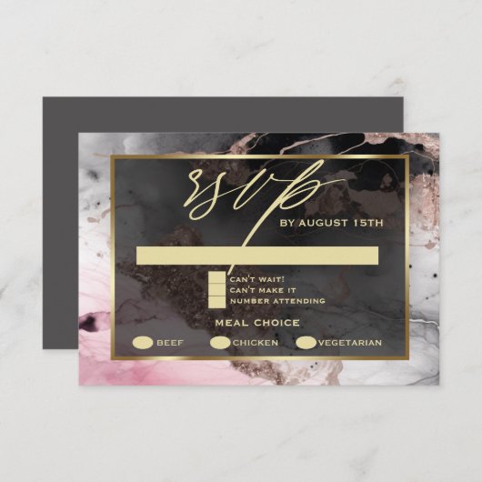 Moderne RSVP Paint Abstract Roos Houtskool Goud Kaart (Voorkant / Achterkant)