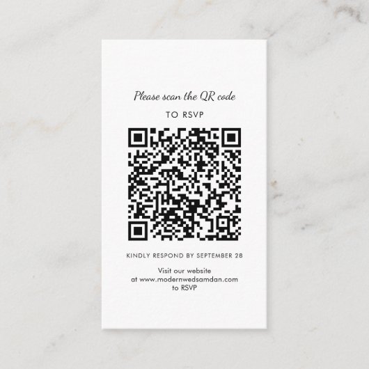 Moderne RSVP QR Code Wedding Enclosure Kaart (Voorkant)
