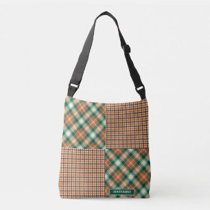 Moderne ruit en geruite patroon groen oranje crossbody tas