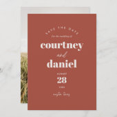 Moderne Rust Trendy Foto Bewaar de Datum Save The Date (Voorkant / Achterkant)