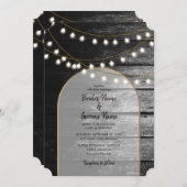 Moderne Rustic Black Wood Gold Lights Bigding Kaart (Voorkant / Achterkant)