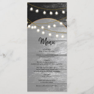 Moderne Rustic Black Wood Gold Lights Bigding Menu