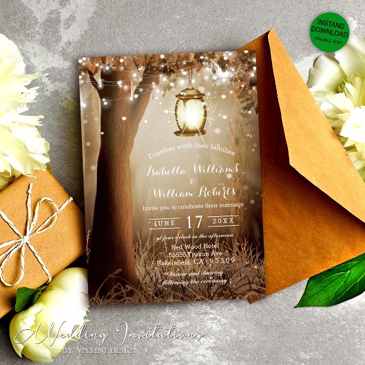 Moderne Rustic Country Tree String Lights Wedding Kaart