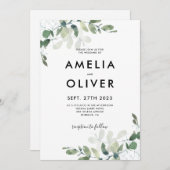 Moderne Rustic Eucalyptus Leaves Greenery Wedding Kaart (Voorkant / Achterkant)