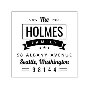 Moderne Rustic Family Badge Return Address Stamp Zelfinktende Stempel