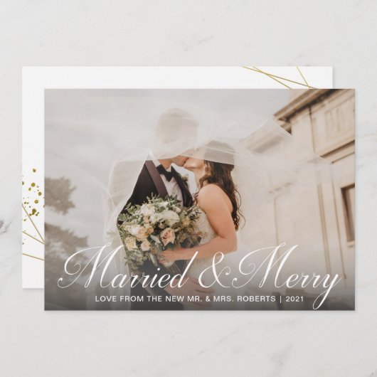 Moderne Rustic, gehuwd en prettige kerstfoto Feestdagenkaart (Voorkant / Achterkant)