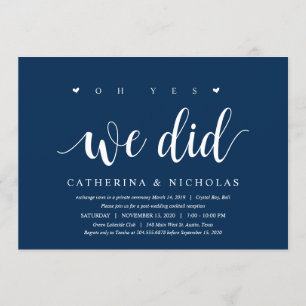 Moderne Rustic, Marineblauw Schrift, Trouw Elopeme Kaart
