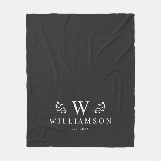 Moderne Rustic Monogram Aangepaste Naam Pas getrou Fleece Deken (Voorkant)