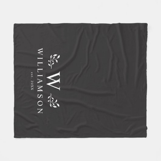 Moderne Rustic Monogram Aangepaste Naam Pas getrou Fleece Deken (Voorkant (Horizontaal))