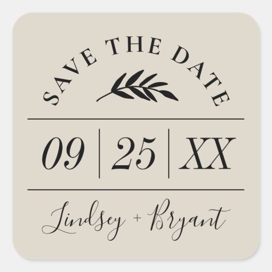 Moderne Rustic Persoonlijk sparen de Datum Vierkante Sticker (Voorkant)