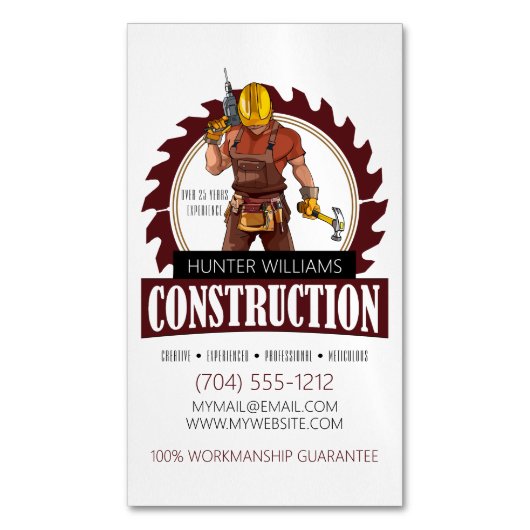 Moderne Rustic Professional Construction Builder Magnetisch Visitekaartje (Voorkant Verticaal)
