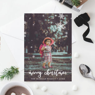 Moderne Rustic Script-kerstfotokaart Bedankkaart
