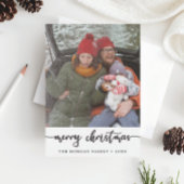 Moderne Rustic Script-kerstfotokaart Bedankkaart