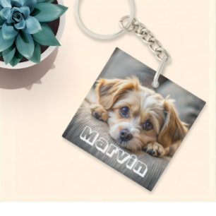 Moderne Rustic Simple Custom Pet-foto Sleutelhanger