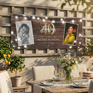 Moderne Rustic String Lights Gold Fab 40e verjaard Spandoek