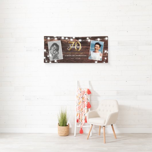 Moderne Rustic String Lights Gold Fab 70th Birthda Spandoek (Insitu)