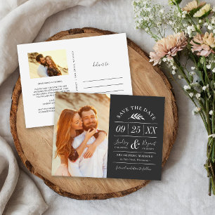 Moderne Rustic Typografie Foto slaat de datum op Aankondigingskaart