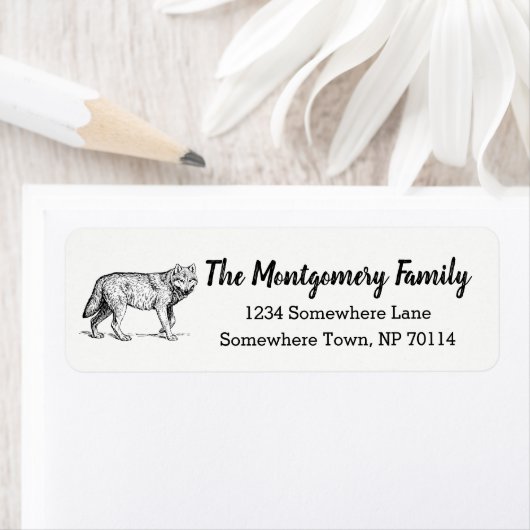 Moderne Rustic Wolf Illustratie & Familienaam Etiket (Insitu)
