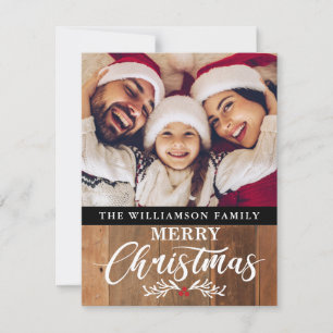 Moderne Rustic Wood Familie Foto Kerstmis Kaart