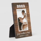Moderne Rustic Wood First Moederdag Aangepaste fot Fotoplaat (Zijkant)