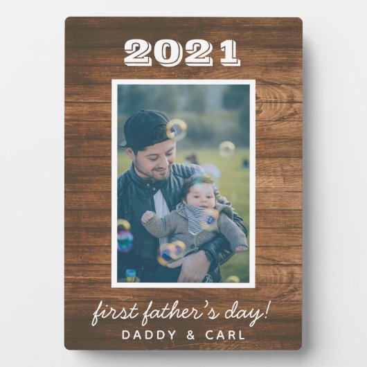 Moderne Rustic Wood First Vaderdag - Aangepaste fo Fotoplaat (voorkant)