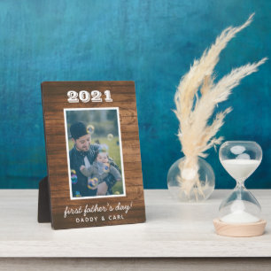Moderne Rustic Wood First Vaderdag - Aangepaste fo Fotoplaat