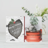 Moderne Rustic Wood Heart Family Photo Carte de va (Debout devant)