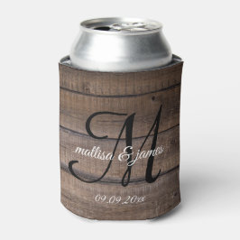 Moderne Rustic Wood Monogram-weddenschap Blikjeskoeler