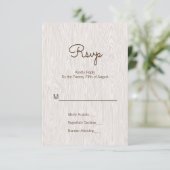 Moderne Rustic Woodgrain Wedding RSVP Kaart (Staand voorkant)