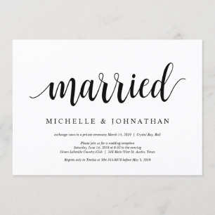 Moderne Rustic, Zwarte script, Trouw Elopement Kaart