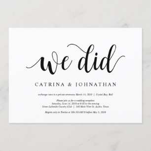 Moderne Rustic, Zwarte script, Trouw Elopement Kaart