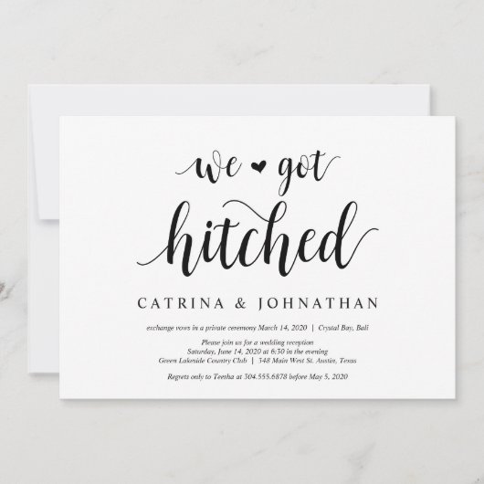 Moderne Rustic, Zwarte script, Trouw Elopement Kaart (Voorkant)