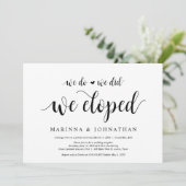 Moderne Rustic, Zwarte script, Trouw Elopement Kaart (Staand voorkant)