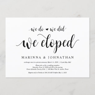Moderne Rustic, Zwarte script, Trouw Elopement Kaart