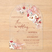 Moderne Rustieke Boho Bloemen Acryl Huwelijk Acryl Uitnodigingen (Voorkant)