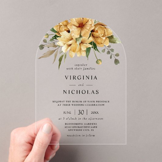 Moderne Rustieke Boho Bloemen Huwelijk Acryl Uitnodigingen (Insitu (Draagbaar))