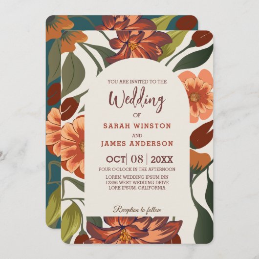 Moderne rustieke boho Floral Fall bruiloft Custom Kaart (Voorkant / Achterkant)