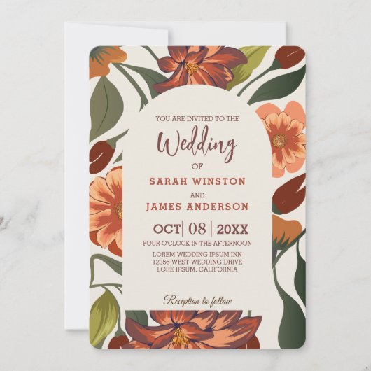 Moderne rustieke boho Floral Fall bruiloft Custom Kaart (Voorkant)